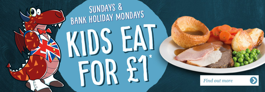 Kids Eat for £1 or free Crown Carveries